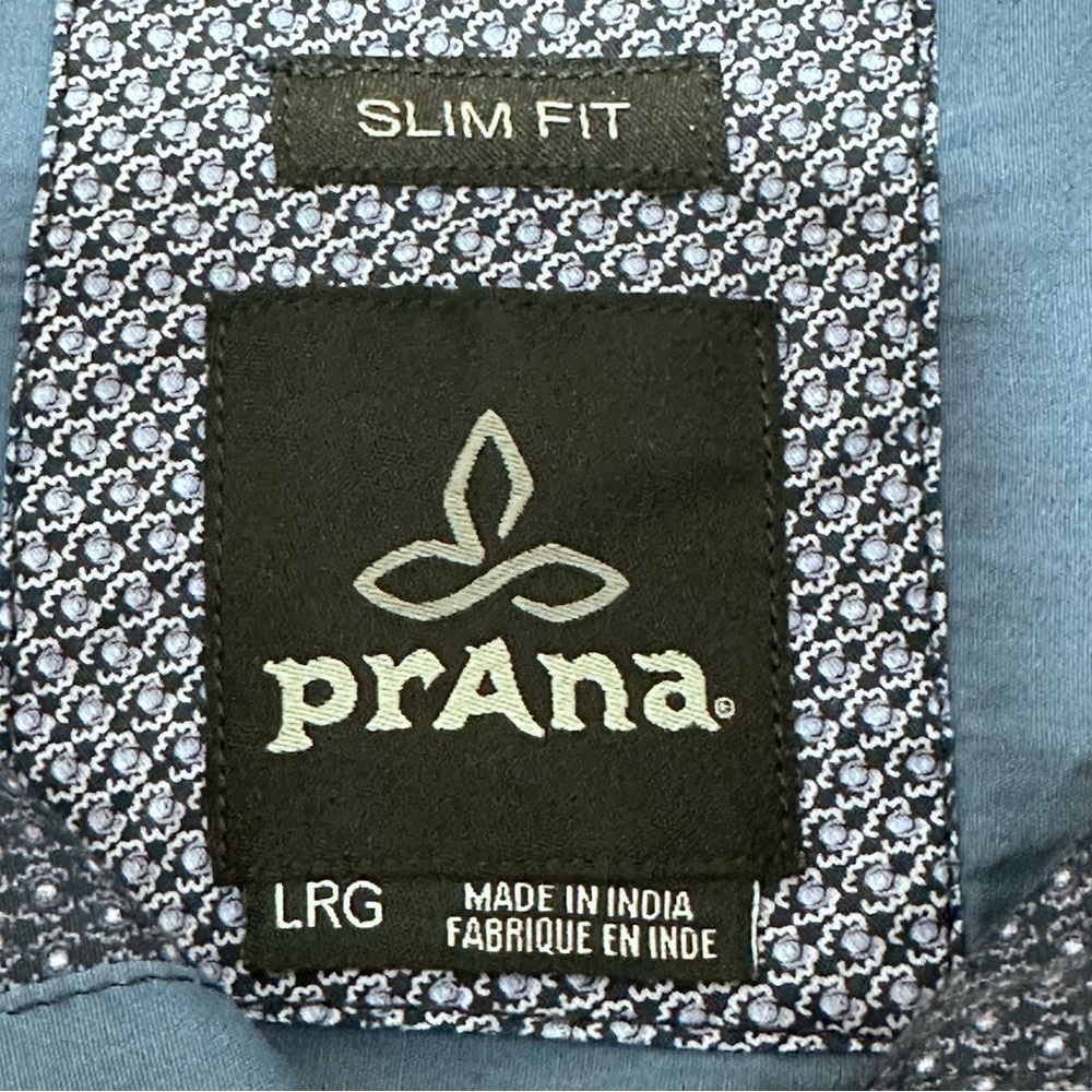Prana Shirt Men’s Large Slim Fit Button Up Long Sleeve Organic Cotton Blue - Picture 6 of 10